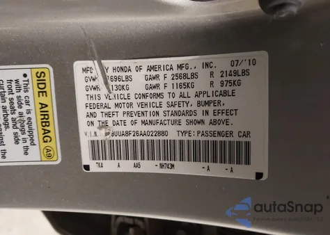 2010 Acura Tl 3.5 from USA, damaged, VIN 19UUA8F26AA022880